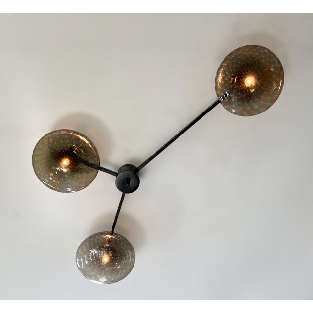 Trio Black Powder Coat Smoky Bubbles Glass Flush Mount by Fabio LTD For Sale - Image 6 of 7
