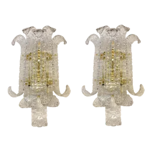 A Pair of Contemporary Transparent "Lingue" Murano Glass Wall Lamp in Barovier Style