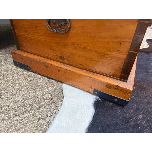 Brown 19th Century Antique Pine Trunk/Coffee Table With Iron Detail For Sale - Image 8 of 9