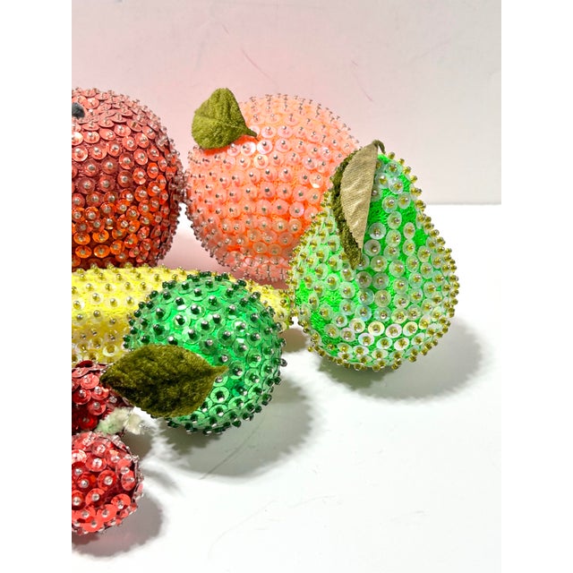 1950s Vintage Sequined Fruit Decorative Centerpiece – Beaded Apples, Pears, Banana & Cherries For Sale - Image 5 of 11