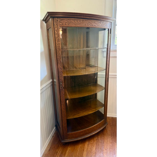 Late 19th Century Late 19th Century Tiger Oak Curved Glass China Cabinet For Sale - Image 5 of 12