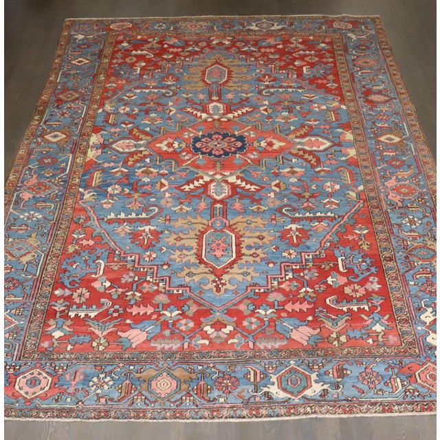 Early 20th Century Early 20th Century Antique Zabihi Collection Persian Heriz Rug - 9'2" x 13' For Sale - Image 5 of 12
