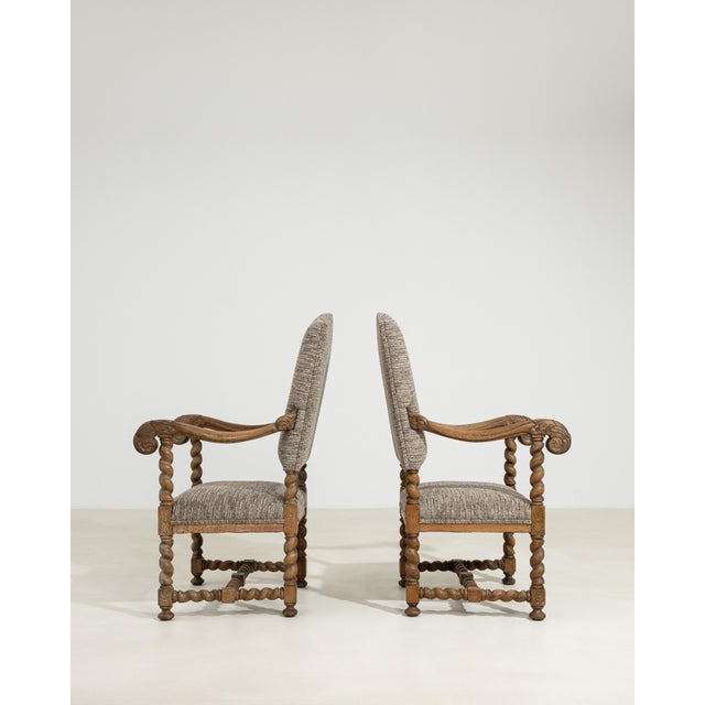 Pair of Oak Castle Upholstered Armchairs, Antique, France, 19th Century For Sale - Image 4 of 14