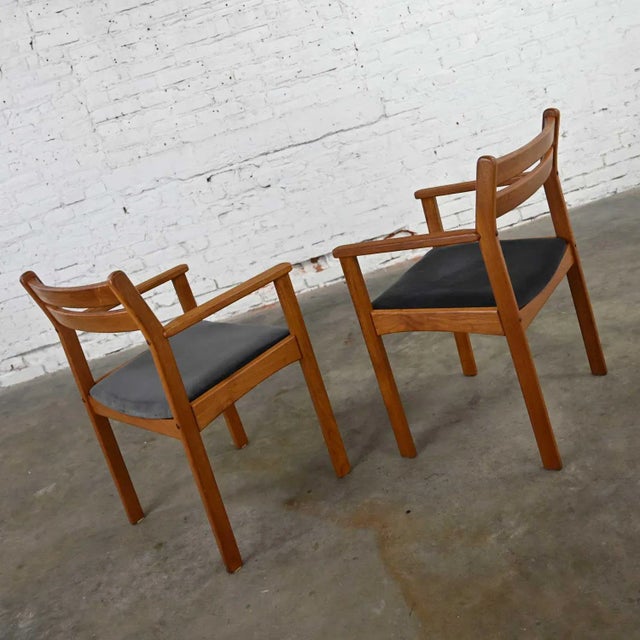 Mid-Century Modern Scandinavian Modern Teak Armchairs With Brushed Charcoal Fabric Seat Cushions, a Pair For Sale - Image 3 of 13