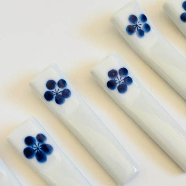Late 20th Century Blue and White Flower Chopstick Rests - Set of 8 - Japan For Sale - Image 4 of 7