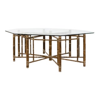 McGuire California Modern Octagonal Bamboo Rattan and Glass Dining Table For Sale