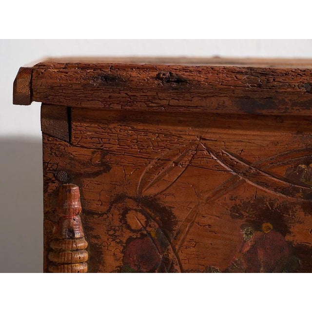 Antique Brown Trunk with Floral Motifs, 1920s For Sale - Image 17 of 18