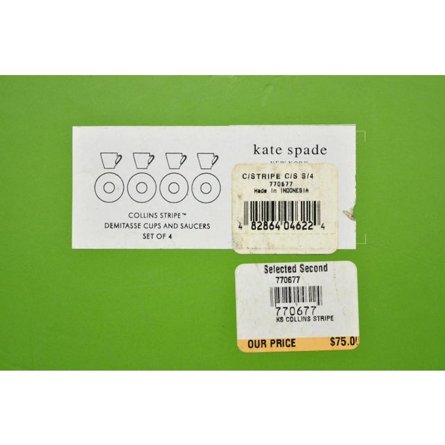 Lenox Late 20th Century Kate Spade Lenox Collins Stripe Demitasse Espresso Cup & Saucer Nib - Set of 4 For Sale - Image 4 of 18