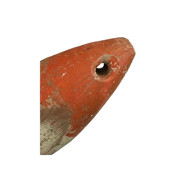 Mid 20th Century Weathered Orange & White Wood Buoy For Sale - Image 5 of 6