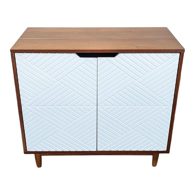 West Elm Storage Cabinet With Geometric Door Design For Sale