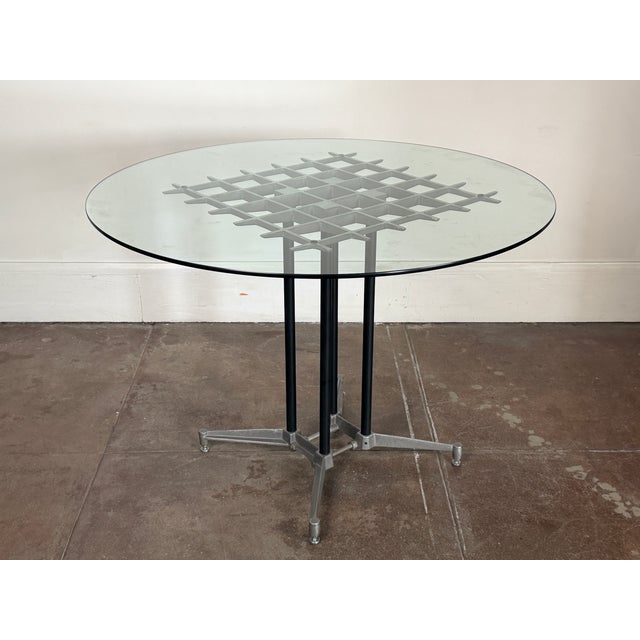 Vintage 1980's Postmodern Aluminum Glass Dining Table For Sale - Image 11 of 17