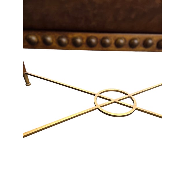 Metal French Regency Campaign Coffee Table Leather Wrapped Wrought Iron X Base Vintage For Sale - Image 7 of 12