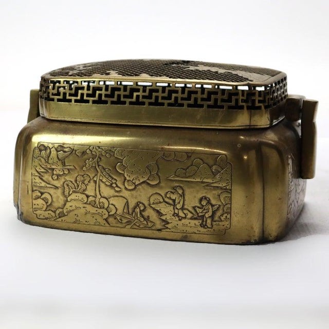 Antique Chinese Gilt Bronze Hand Warmer With Landscape Scenes 18thC For Sale - Image 4 of 11