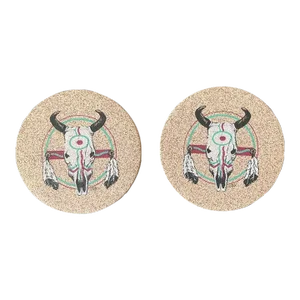 Vintage Bar Cocktail Drinks Coasters With Sandstone and Skull Design- Set of 2