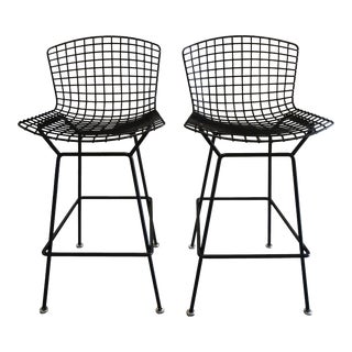 Harry Bertoia Knoll Black Wire Barstools - Set of 2 For Sale