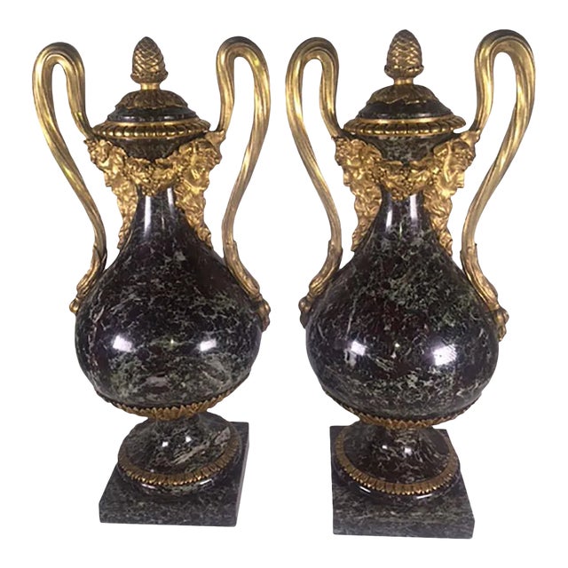 Mid 19th Century Marble Urns With Faces - a Pair For Sale