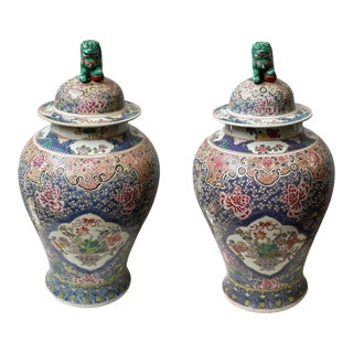 Pair of Chinese Famille Rose Mid-Century Vases For Sale