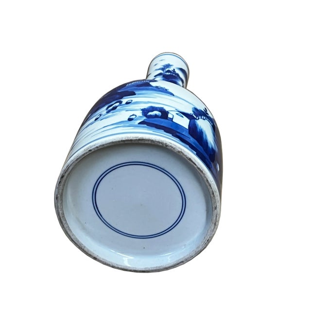 Chinese Chinese Blue White Porcelain Small Mouth Scenery Theme Vase For Sale - Image 3 of 6