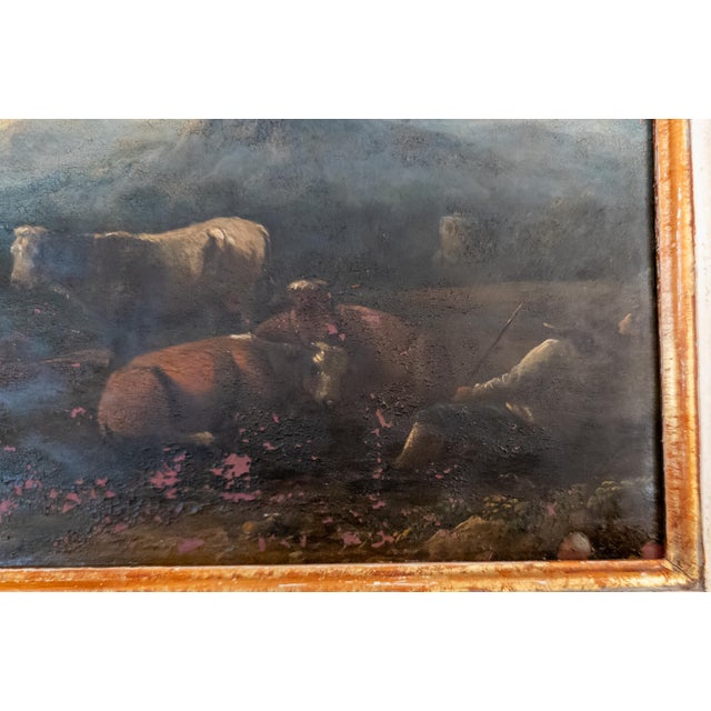 19th Century Grand Tour Old Master Landscape Oil on Copper Painting of Cows and Sheep With Shepherd For Sale - Image 10 of 18