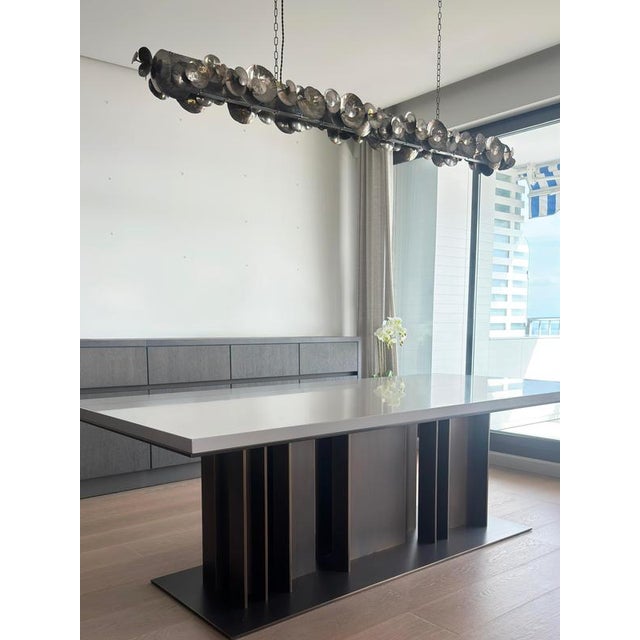 Metal Linear Chandelier in Pewter, England, 2011 For Sale - Image 7 of 10