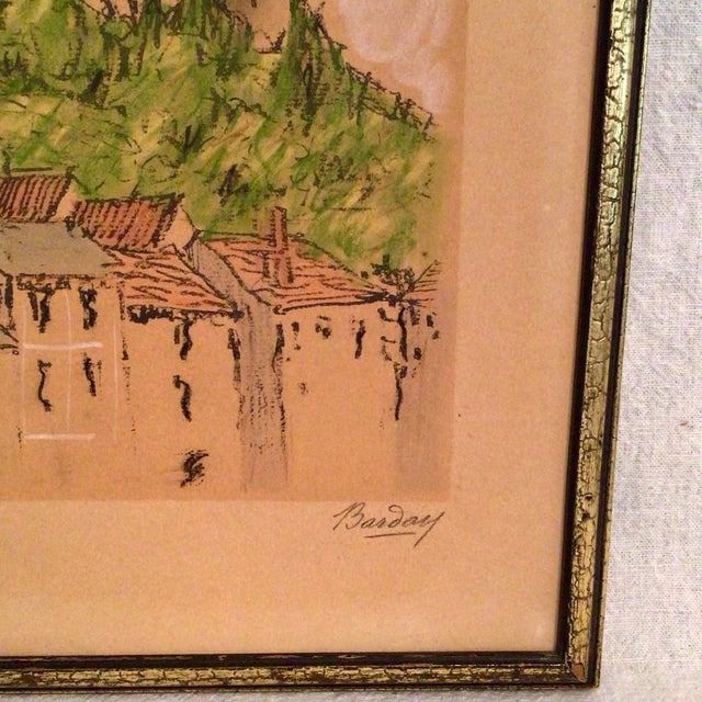 Printmaking Materials Lithograph Château De Luynes, Located in the Indre-Et-Loire Department in France by Barday Framed Signed Hand Colored For Sale - Image 7 of 8