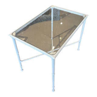 Vintage Brown Jordan Calcutta Faux Bamboo Side End Table New Glass & Powdercoat For Sale