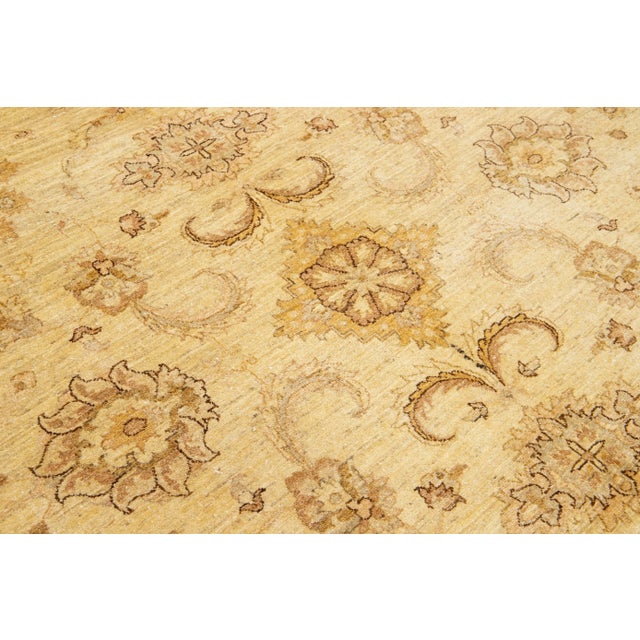 Modern Designed Paki Peshawar Wool Rug Handmade in Tan - 9′1″ × 11′6″ For Sale - Image 9 of 9