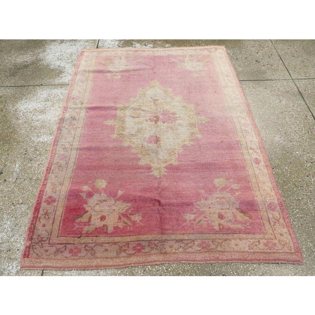 Galerie Shabab Collection Mid-20th Century Handmade Turkish Oushak Throw Rug For Sale - Image 4 of 8