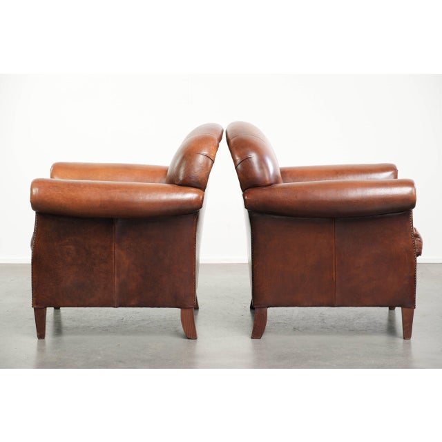 Vintage Sheepskin Armchairs with Decorative Nails, Set of 2 For Sale - Image 4 of 16