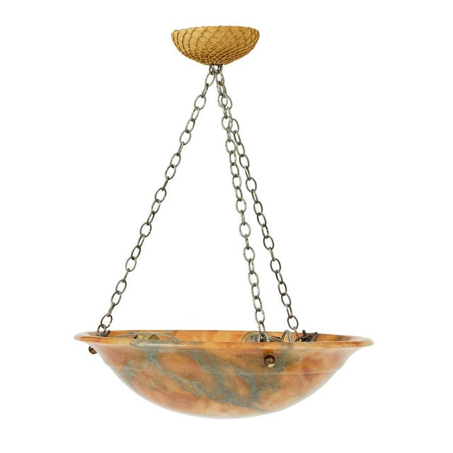 Art Deco Carved Alabaster Ceiling Light, 1930s For Sale - Image 9 of 9