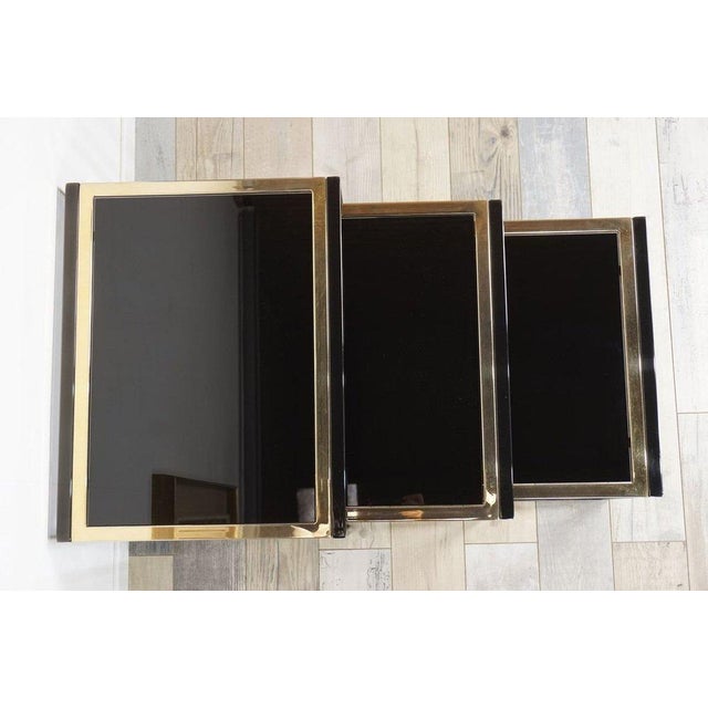 Nesting Tables in Gold-Plated and Black Metal, 1970s, Set of 3 For Sale - Image 6 of 9