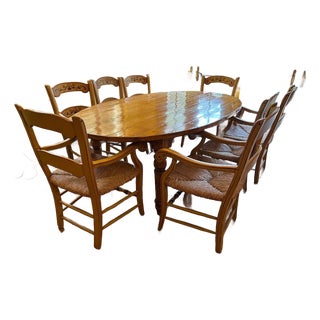 French Country Vintage Style Oval Kitchen Dining Table & 8 Chairs For Sale