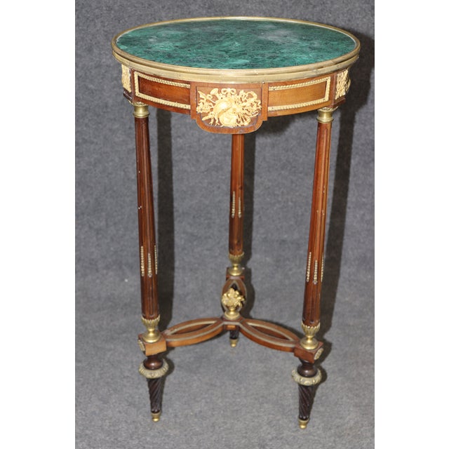 19th C French Louis XVI Bronze Ormolu Mounted and Malachite Top End Table For Sale In Philadelphia - Image 6 of 15