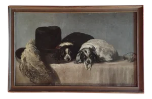 Late 19th Century Oil Painting of Two Cavalier King Charles Spaniel Dogs, Framed