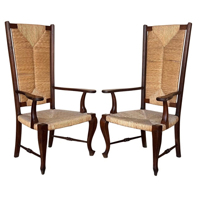 20th Pair of Spanish Walnut Armchairs with High Back and Seat Caned For Sale - Image 15 of 18