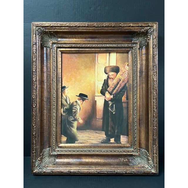 Judaica Oil Painting Portrait of a Rabbi With Gold Gilt Wooden Frame For Sale - Image 4 of 7
