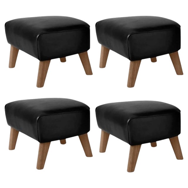 Black Leather and Smoked Oak My Own Chair Footstools by Lassen, Set of 4 For Sale