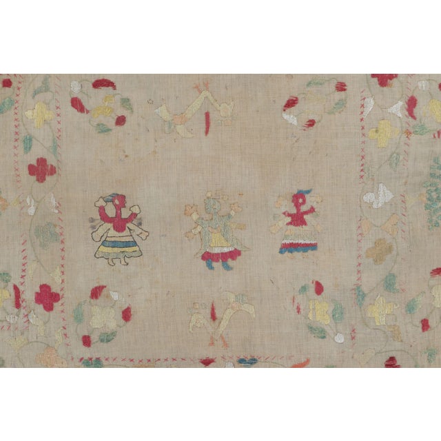 Traditional Antique Greek Embroidery Pictorial Square Rug in Soft Pastel Tones - Rug & Kilim For Sale - Image 3 of 4