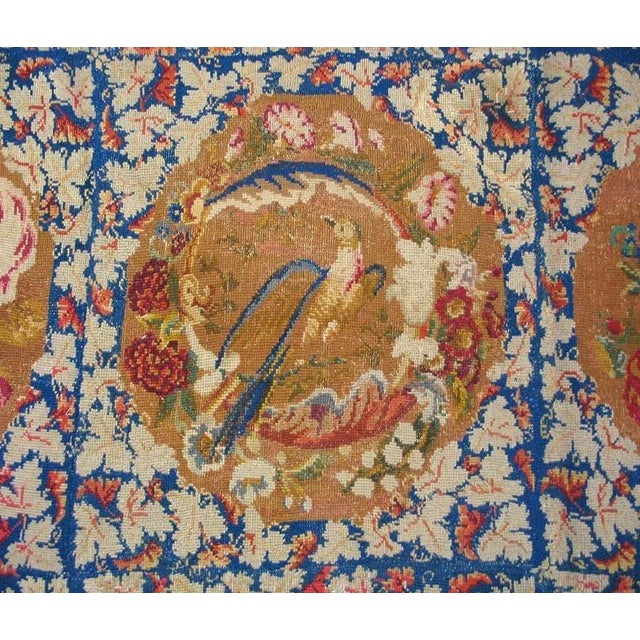 1870s Blue Floral Antique English Victorian Needlepoint Carpet 6' X 6' Flatweave Wool Rug For Sale - Image 4 of 9