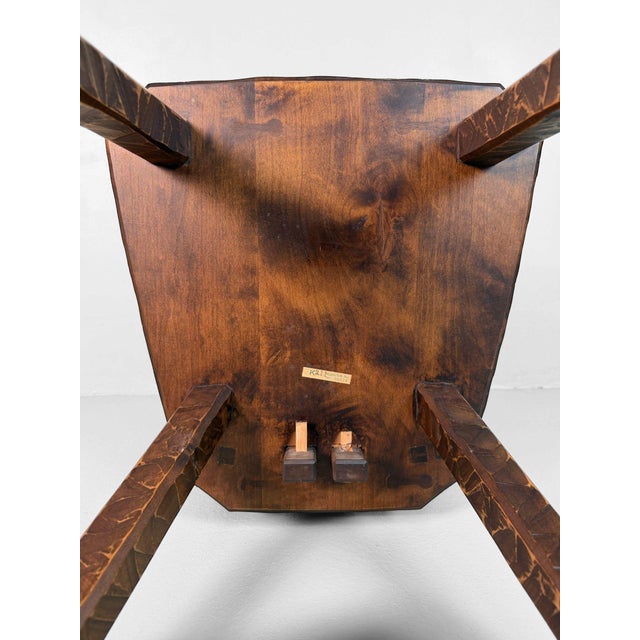 Brown Japanese Wooden Chair with Kamakura-Bori Carving, 1950 For Sale - Image 8 of 9