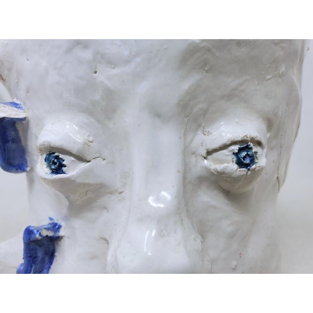 2010s Handcrafted Decorative Mug - Faces on 2 Sides - Blue Eyes and Green Eyes - Ooak For Sale - Image 12 of 18