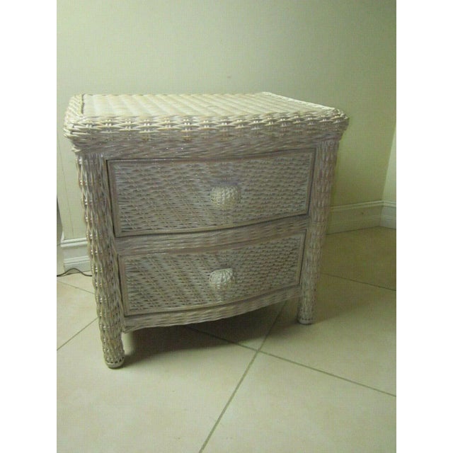 1980s Wicker Rattan Two Drawer Coastal Style Ivory Color Nightstand For Sale - Image 13 of 13