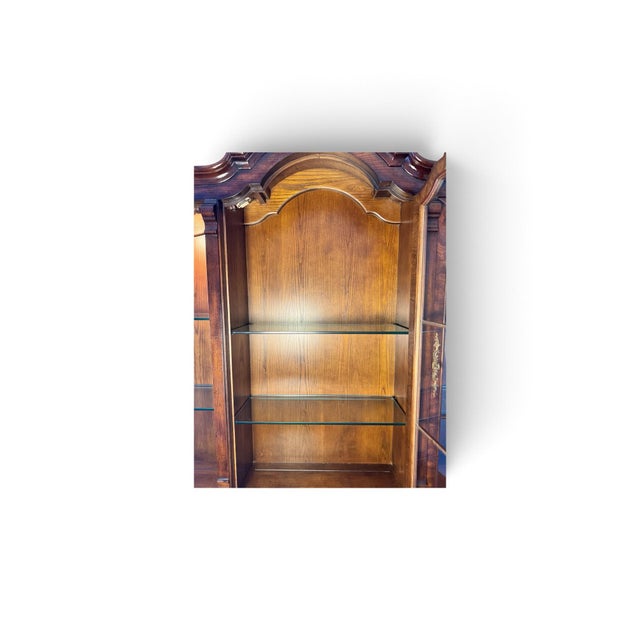 Brown Vintage Henredon Dutch Louis XV Oak and Burl Wood Lighted Breakfront Cabinet For Sale - Image 8 of 12