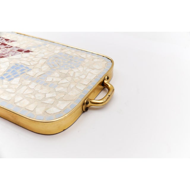 1950s Ceramik Mosaic and Brass Portable Serving Tray, Italy, 1950s For Sale - Image 5 of 7