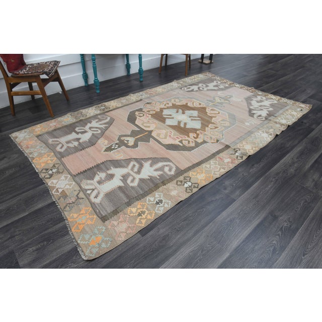 Brown 1970s Vintage Handmade Wool Cotton Brown Kilim Area Rug For Sale - Image 8 of 11