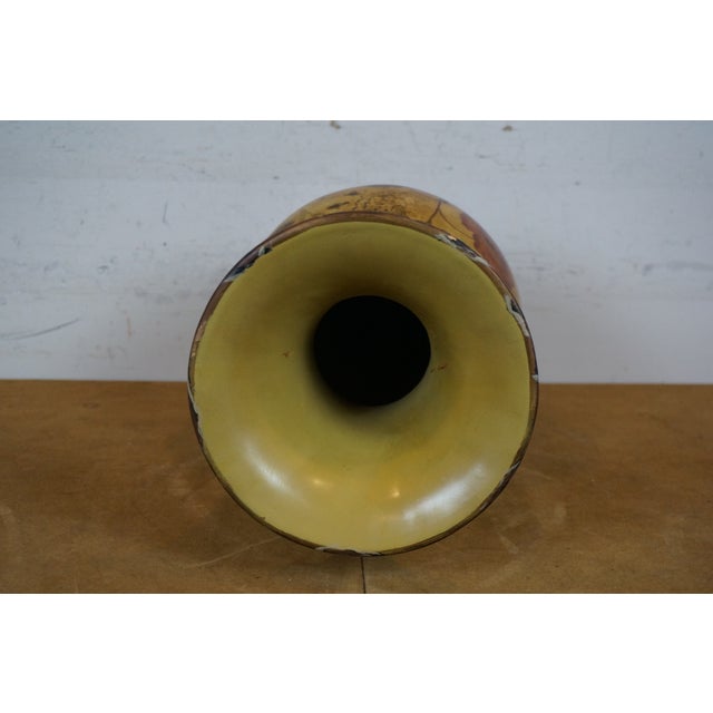 Late 20th Century Chinoiserie Painted Yellow Floral Porcelain Ceramic Flower Vase Mantel Urn For Sale - Image 4 of 11