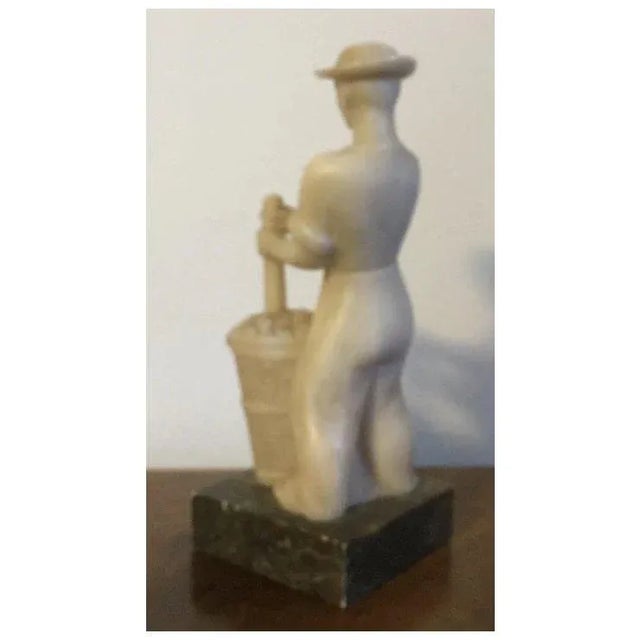 Stone Italian Art Deco Carved Alabaster Marble Figure or Sculpture of a Man Crushing Grapes 1920 For Sale - Image 7 of 9
