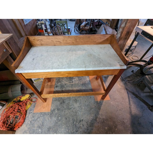 Handcrafted by Seller;: Solid Cherry Pastry Table Featuring Vintage Marble Top for Baker, Chef or Serious Cook's Personal Kichen For Sale - Image 4 of 7