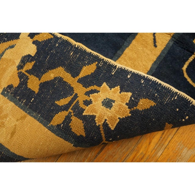 Navy Blue 1920s Navy Ground Vase Deco Antique Chinese Peking Knotted Wool Rug 5' X 7' 7" For Sale - Image 8 of 9