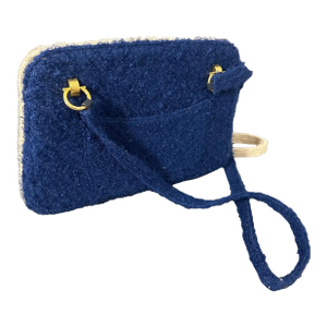 A Stylish 1960s Blue and Creamy Fabric Double-Face Italian Hand-Bag